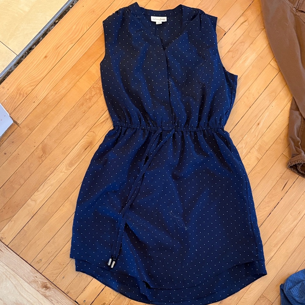 Maison Jules Navy Sleeveless Navy Polka Dot Mini Dress